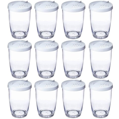Kit 12 Farinheiras Porta Farofa Queijeira Temperos 350ml Branco ou Plástico com Tampa