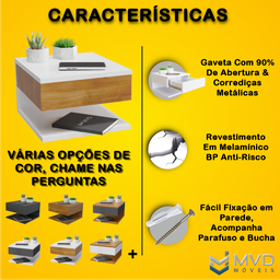 KIT 2 Mesa de Cabeceira Suspensa com Gaveta e Prateleira MVD Móveis - 2
