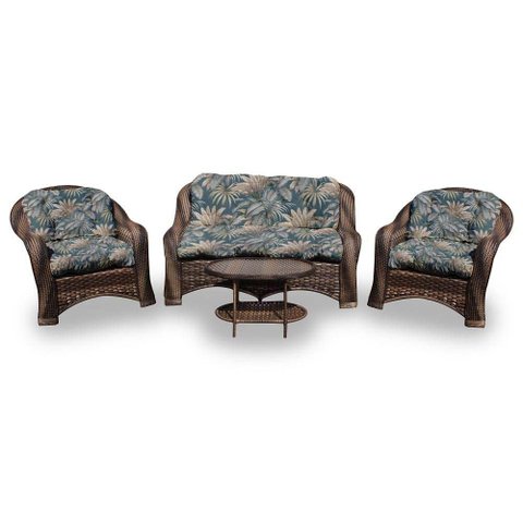 Conjunto de Sofá Fibra Sintética Bruxelas - 1 Sofá 2 L + 2 Poltronas + 1 Mesa Centro - Tecido Palmar