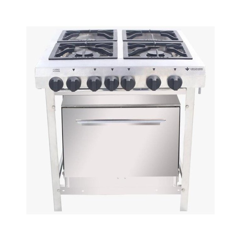 Fogão Industrial Venâncio a Gás Inox Extra 4 Bocas com Forno Painel EI4D2F Fogão Industrial Venâncio a Gás Inox Extra 4 Bocas com Forno Painel EI4D2F