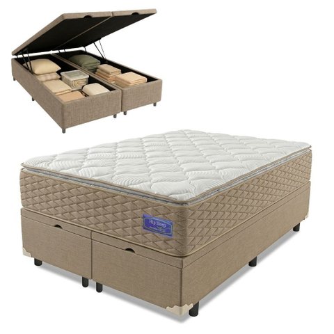 Cama Box Baú King Colchão Ortopédico Magnus Molas Superlastic Pillow Top Hip Sleep