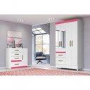 Ver imagem 2 de Conjunto de Guarda Roupa e Cômoda Casal Petra 5 Portas de Bater 4 Gavetas MDP com Espelho