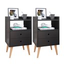 Ver imagem 1 de Kit 2 Mesas de Cabeceira Mesinhas Canto Quarto Casal Nicho 2 Gavetas Pés Retrô Dream - Preto -rpm