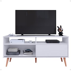Rack Bancada Home Estante Tv 55 Polegadas Nicho Porta Correr Sala Quarto Pequeno Retrô Branco - Rpm