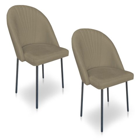 Kit 2 Cadeiras Poltrona de Jantar Ariel Suede Pés de Ferro Preto - Pallazio
