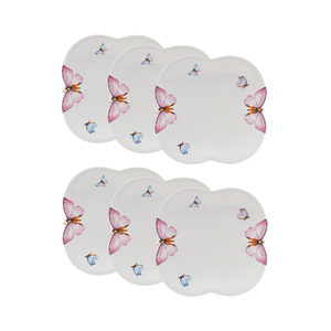 Cj 6 Pratos Rasos P/sobremesa de Porcelana Branca Borboletas 19cm Wolff