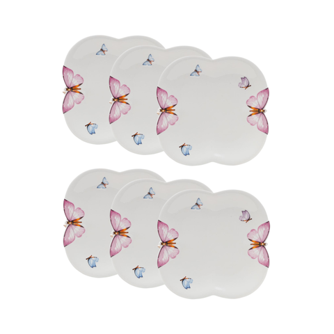 Cj 6 Pratos Rasos P/sobremesa de Porcelana Branca Borboletas 19cm Wolff