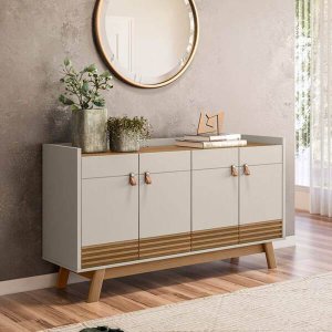 Buffet Aparador Retrô 4 Portas Abruzzo Amendoa Off-White