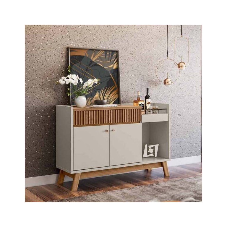Aparador Buffet Lucca 2 Portas Amendoa Off White Linea Brasil