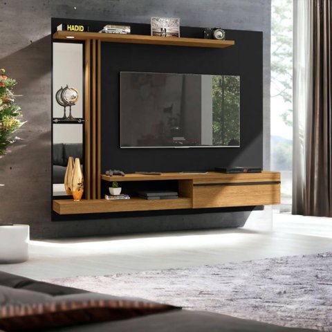 Painel para Tvs 55" Denver Preto Fosco e Cinamomo Bechara
