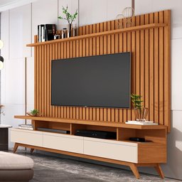 Jogo Rack e Painel Ripado Crôacia Nature Off White - 1