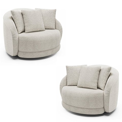 Kit 2 Poltronas Decorativas Base Giratória Galáxia com Almofadas Boucle Branco G45 - Gran Belo