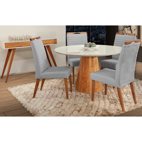 Mesa de jantar + 4 Cadeiras Itália Tampo Redondo 120 cm Gris