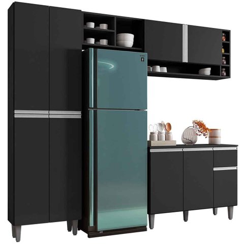 Cozinha Modulada Completa Valesca 2,30 M 5 Peças Preto
