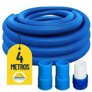Mangueira para Limpeza de Piscinas Flexível Flutuante 04 Metros com 02 Ponteiras e 01 Adaptador