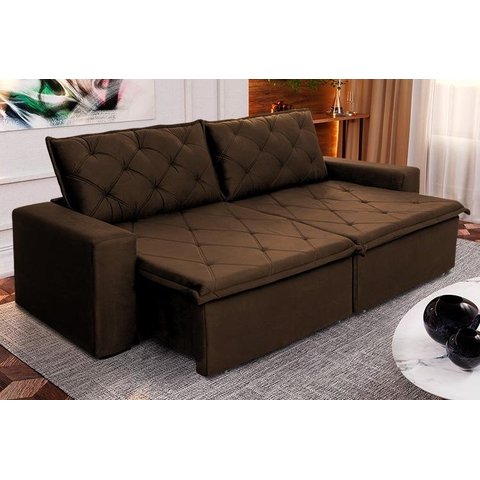 Sofá Cama Retrátil Reclinável 2,10m Bangkok Suede Velut Marrom Molas no Assento - King House