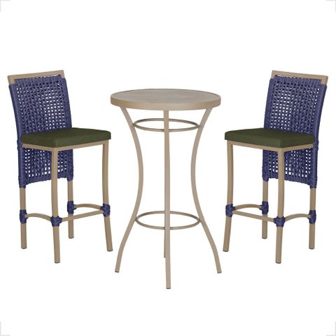 Mesa Bistro e 2 Banquetas Roma Fendi Corda Náutica 13 Trama Original
