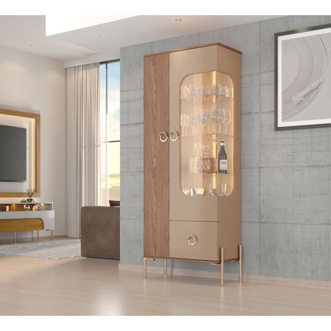 Cristaleira 2 Portas 1 Gaveta com LED e Pés Aço Stella
