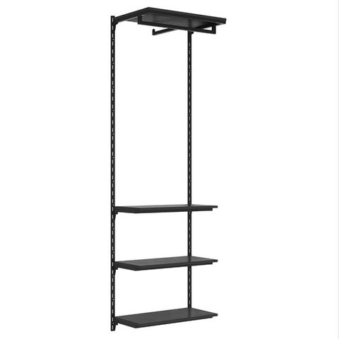Conjunto Cremalheira Estante 4 Prateleiras 1 Cabideiro 64 x 200 cm Comac Preto