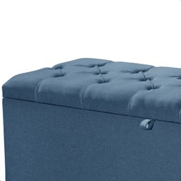 Recamier Baú Dubai Linho Azul Queen 1,50m Estofado Base Madeira - 3