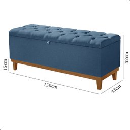 Recamier Baú Dubai Linho Azul Queen 1,50m Estofado Base Madeira - 5