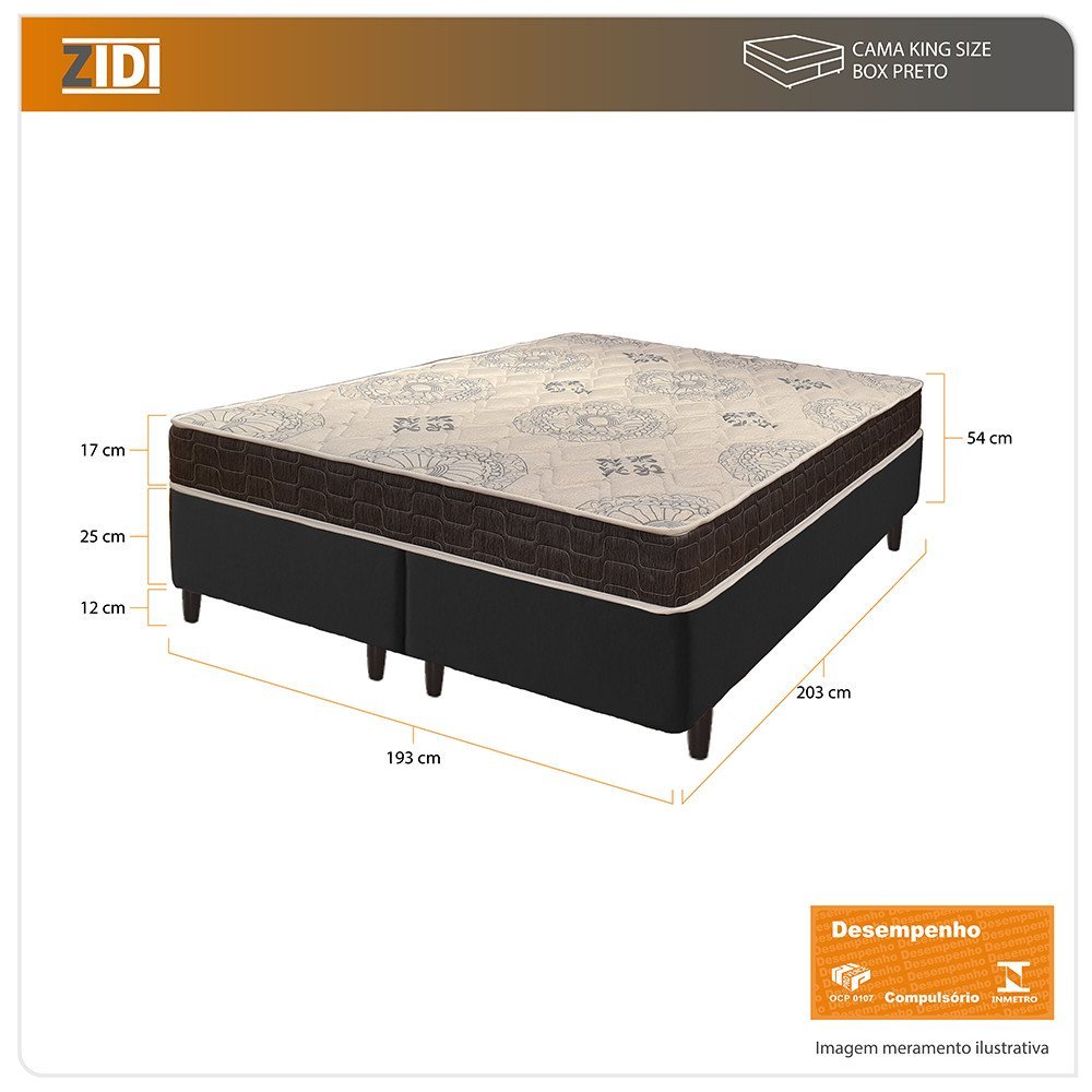 Cama Box King Size Preto + Colchão San Francisco Ortopédico Espuma D33 193x203x54cm - 2