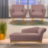Kit Diva Recamier Vanessa 140cm Lado Esquerdo e 02 Poltronas Laura Linho Cor Rosê - 1