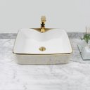 Ver imagem 5 de Kit Cuba Pia Louça Cerâmica Banheiro C/Torn e Vál Dourada 89