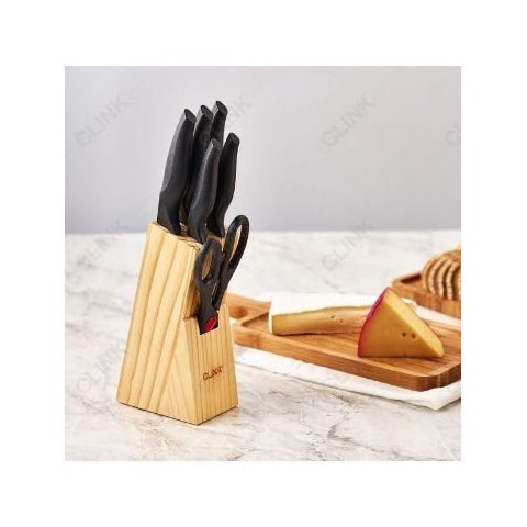 KIT 7 PECAS DE FACAS COM SUPORTE EM MADEIRA