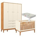 Ver imagem 1 de Berço Americano e Guarda Roupa Unique 4 Portas Off White Freijó Eco Wood com Colchão Gazin - Matic