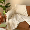 Ver imagem 2 de Manta Sofá Xale Decorativo Grande 1,50 X 2,10m Bege Cru Quadriculado Artesanal Rústico Moderno