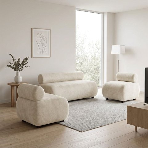 Sofá Namoradeira e KIT2 Poltronas Decorativa para Sala Nara Suede D03 - D'Rossi