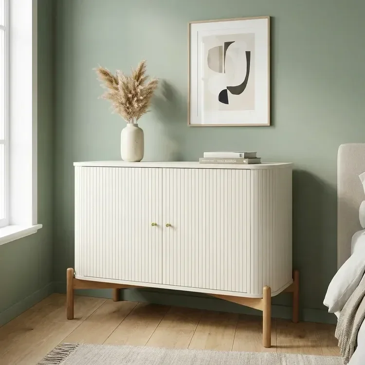Cômoda com 2 Portas Mds com Pé em Madeira Maciça Aurora Off White