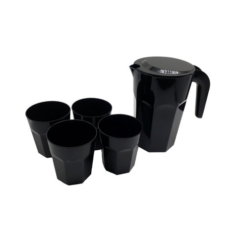 Kit Suco 1 Jarra de 1,5 Litros com 4 Copos de 400 Ml Cozinha Dehaus Preto Opaco Dhause