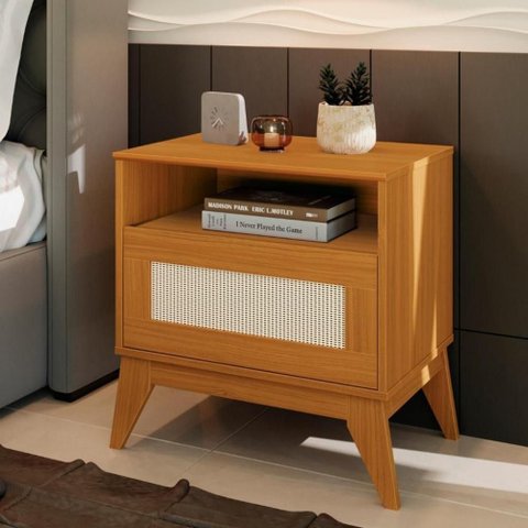 Mesa de Cabeceira 1 Gaveta Quarto Retrô City Edn:cedro