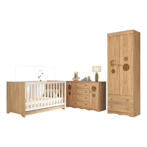Quarto de Bebê Completo com Berço Americano 3 em 1 Sonho Multimóveis Mp4816 Madeirado