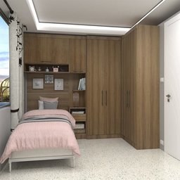 Quarto de Canto Solteiro com Guarda Roupas Cabeceira e Mesa de Cabeceira Paris Luciane Móveis - 2