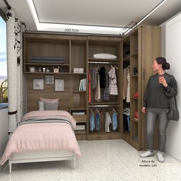 Quarto de Canto Solteiro com Guarda Roupas Cabeceira e Mesa de Cabeceira Paris Luciane Móveis - 3
