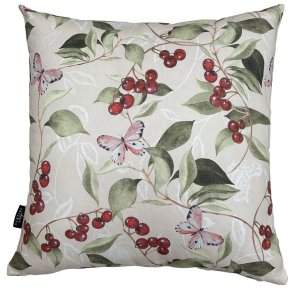 Capa de Almofada Impermeável Estampa Digital 100% Algodão 43cmx43cm:Havana - borboleta e cereja verm