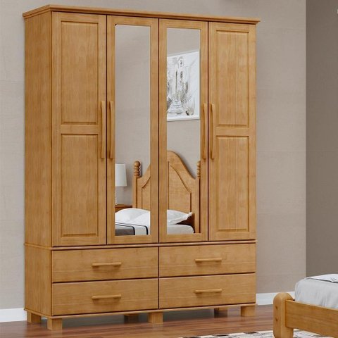 Guarda Roupa 4p 4g Espelho Madeira Maciça 168 Cm 2252 Freijo Milani Store
