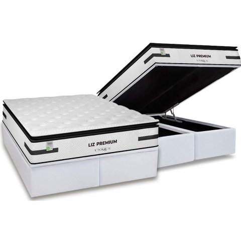 Cama Box Baú Queen: Colchão Molas Masterpocket Ensacadas Plumatex Liz Premium D33 + Base Crc