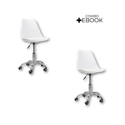 Kit 2 Cadeiras Office com Rodizio Giratória Saarinen - Branco + E-book - 1