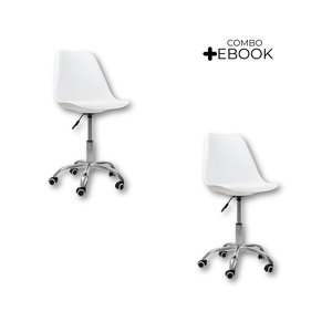 Kit 2 Cadeiras Office com Rodizio Giratória Saarinen - Branco + E-book