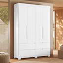 Ver imagem 2 de Guarda Roupa Doble Quarto com 4 Portas e 4 Gavetas Branco/freijo