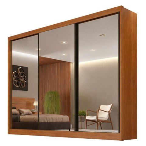 Guarda Roupa Casal Londres 3 Portas com Espelho 8 Gavetas Cinamomo - Novo Horizonte