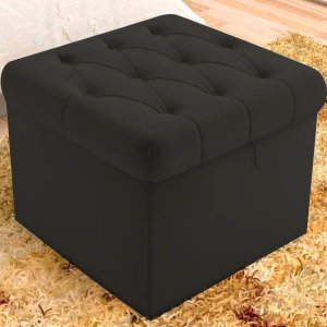 Puff Baú Malli 40x50x50 Suede Preto - D A Decor