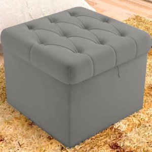 Puff Baú Malli 40x50x50 Suede Cinza - D A Decor