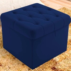 Puff Baú Malli 40x50x50 Suede Azul Marinho - D A Decor