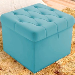 Puff Baú Malli 40x50x50 Suede Azul Turquesa- D A Decor
