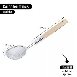 Kit 3 Peneira Escumadeira Malha Fina Inox Madeira 16 18 20cm - 4